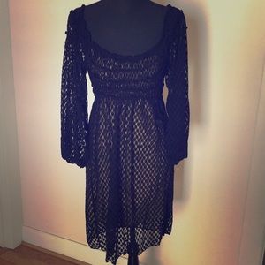 Cute nude illusion crepe stretch polka dot dress